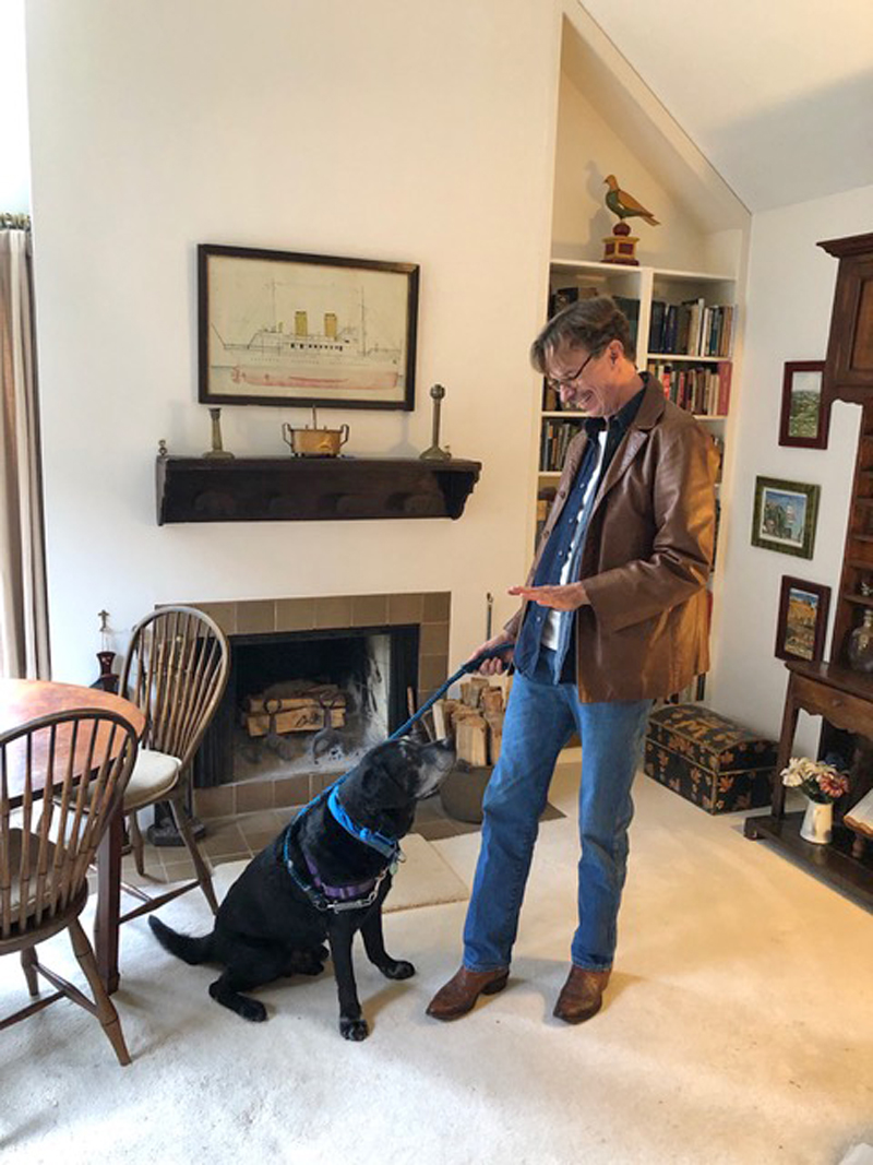 Zeno practicing obedience at my parents’ in Brookline, MA, May’19 (photo kindness of Molly Batchelder)